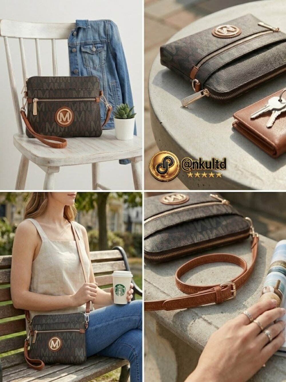 MKF Collection Heidi Monogram Crossbody Bag Wristlet Wallet Brown Vegan Leather - Picture 13 of 13